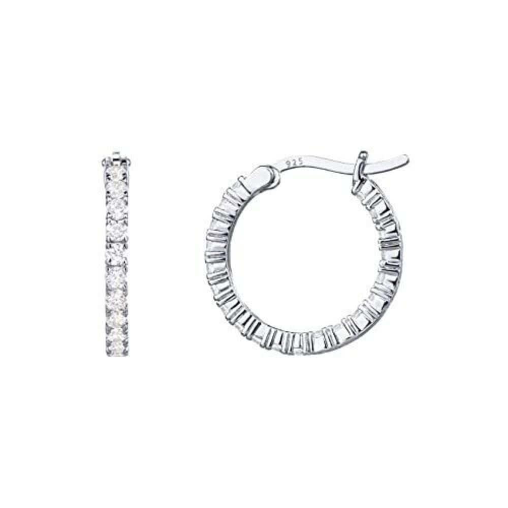 3107 18K Gold Plated 925 Sterling Silver Post Cubic Zirconia Hoop Earrings